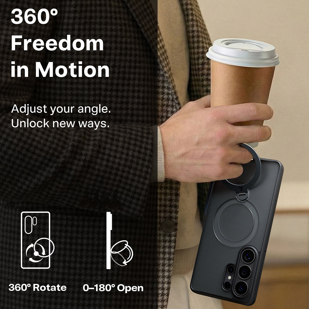 Coque MagSafe pour Samsung Galaxy S26 Ultra, Torras, Ostand Spin, Transparente