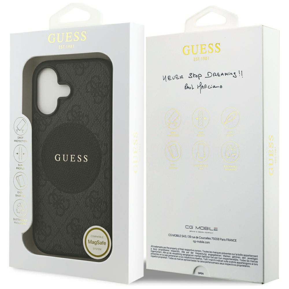 Étui MagSafe pour Apple iPhone 17, Guess, 4G Circle Classic Logo, Noir
