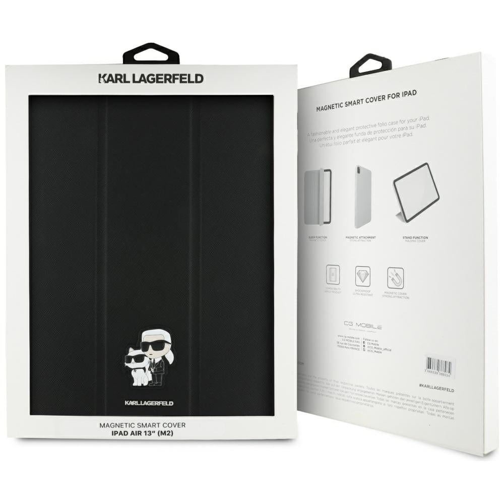 Étui pour Apple iPad Air 13 (2025) / Air 13 (2024), Karl Lagerfeld, Saffiano Karl & Choupette, Noir.