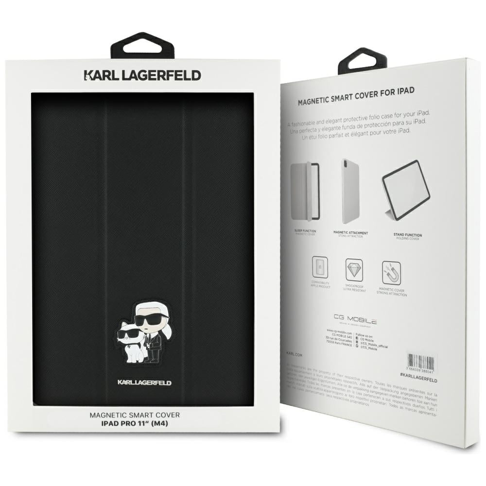 Étui pour Apple iPad Pro 11 (2024), Karl Lagerfeld, Saffiano Karl & Choupette, Noir