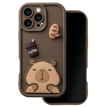 Coque pour Apple iPhone 16 Pro, OEM, Ultra Trendy 3D Capybara, Marron
