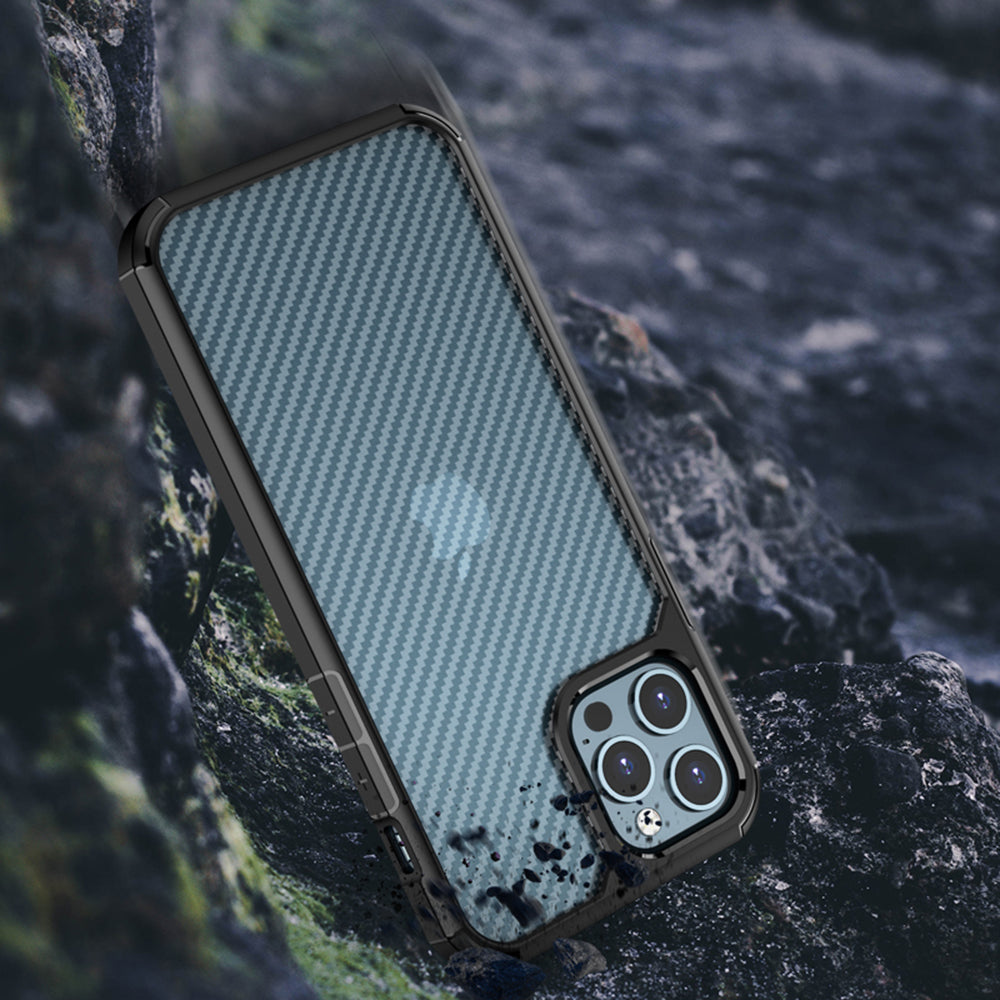 Coque pour Apple iPhone 12 / 12 Pro, Techsuit, CarbonFuse, Noire