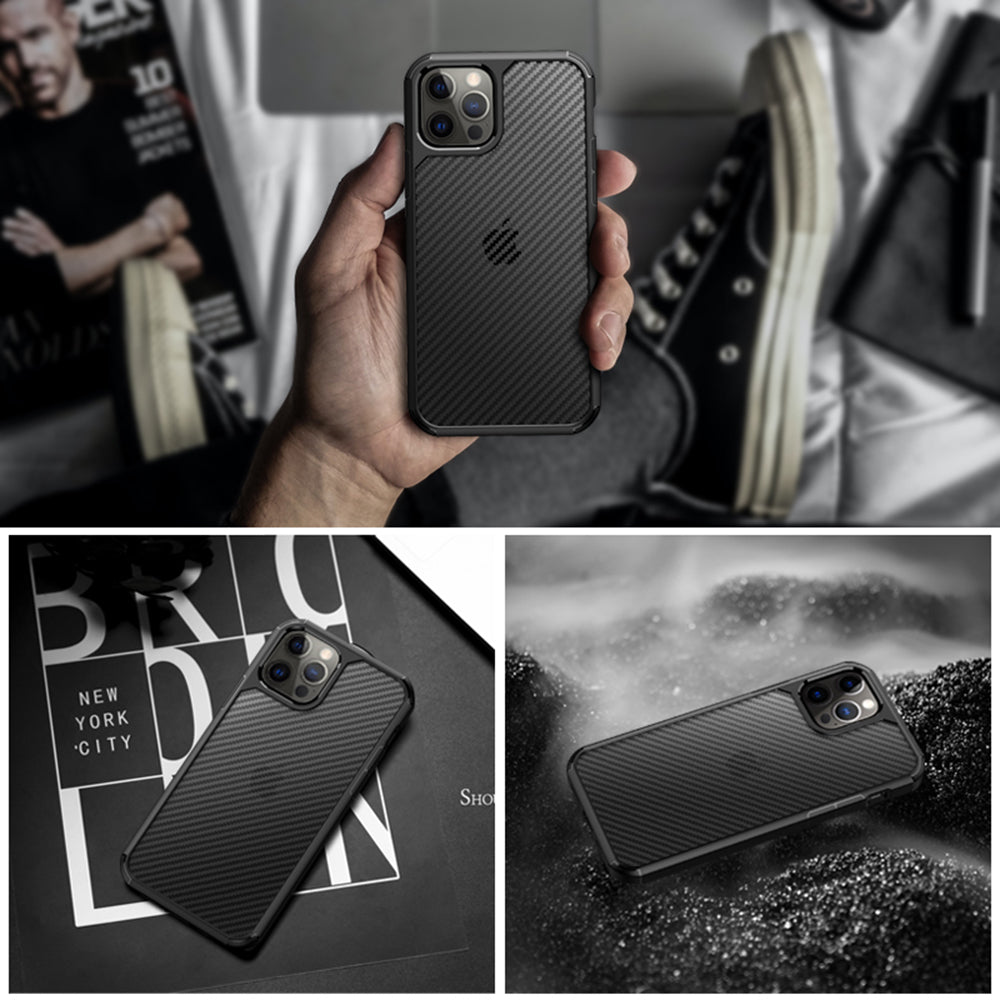 Coque pour Apple iPhone 12 / 12 Pro, Techsuit, CarbonFuse, Noire