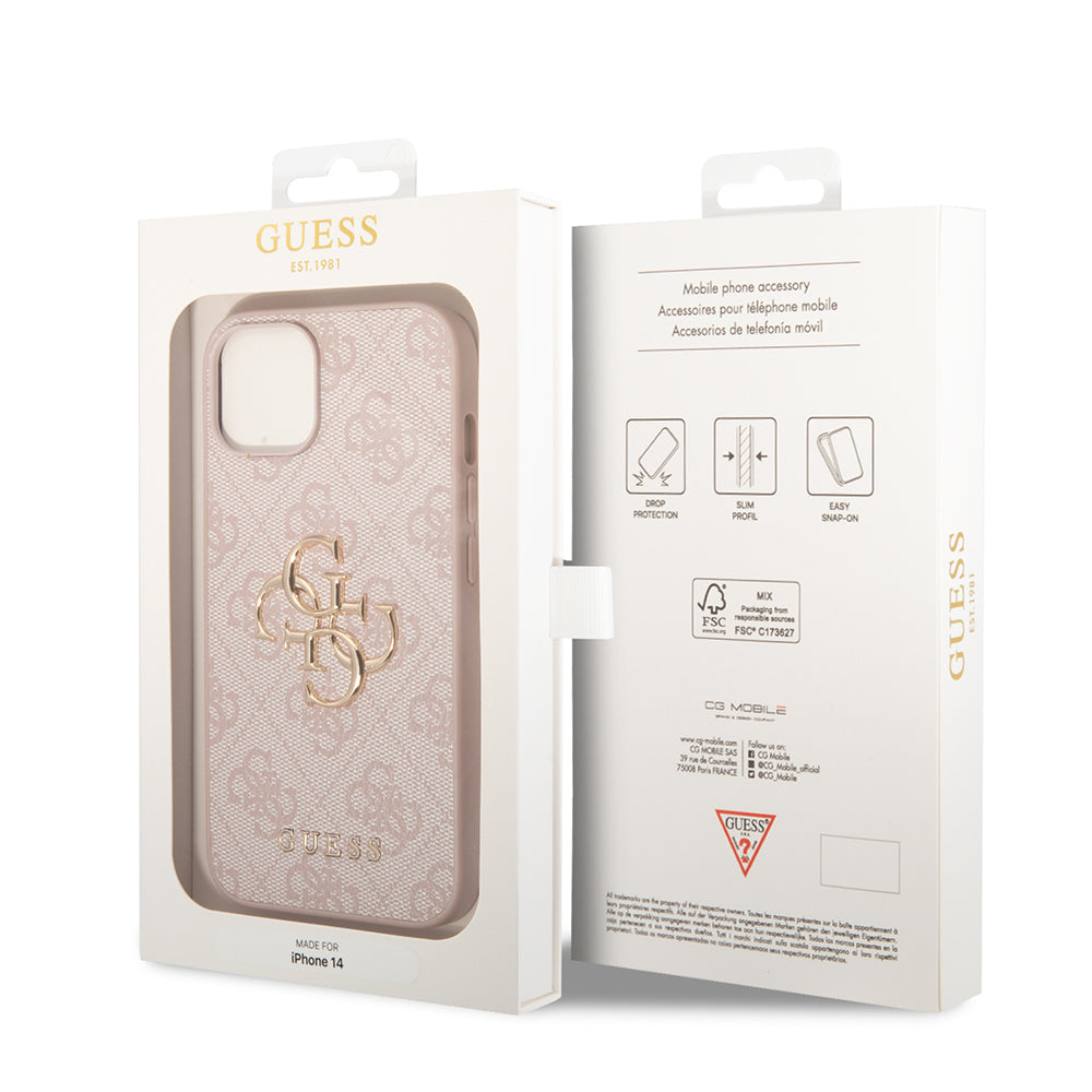 Étui pour Apple iPhone 14, Guess, Logo Métal 4G, Rose