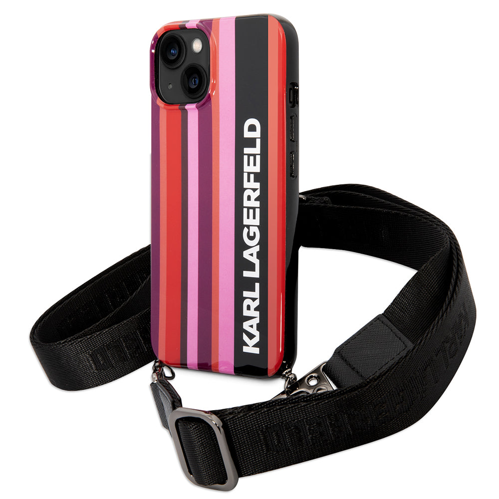 Hülle für Apple iPhone 14, Karl Lagerfeld, Color Stripes with Strap, Rosa