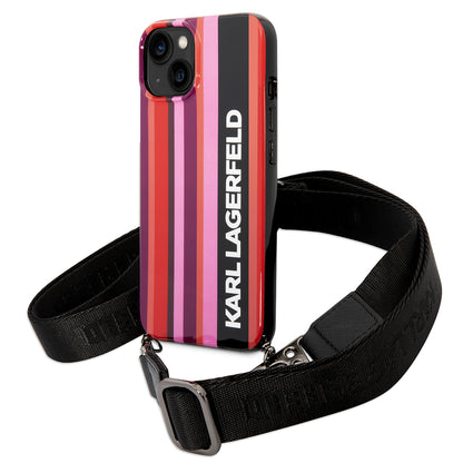 Hülle für Apple iPhone 14, Karl Lagerfeld, Color Stripes with Strap, Rosa