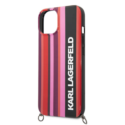 Hülle für Apple iPhone 14, Karl Lagerfeld, Color Stripes with Strap, Rosa
