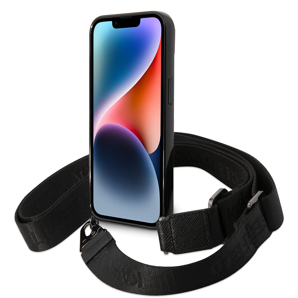 Hülle für Apple iPhone 14, Karl Lagerfeld, Color Stripes with Strap, Rosa