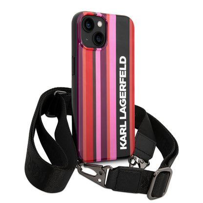 Hülle für Apple iPhone 14, Karl Lagerfeld, Color Stripes with Strap, Rosa