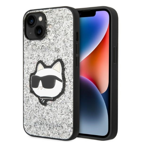 Housse pour Apple iPhone 14, Karl Lagerfeld, Glitter Choupette Patch, Argentée