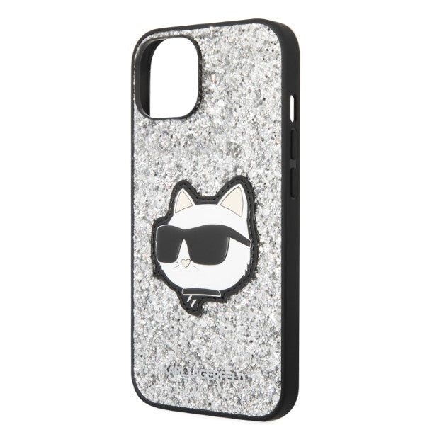 Housse pour Apple iPhone 14, Karl Lagerfeld, Glitter Choupette Patch, Argentée