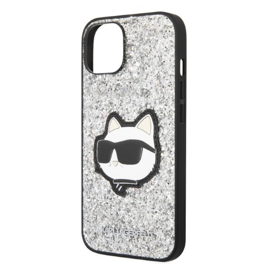 Hülle für Apple iPhone 14, Karl Lagerfeld, Glitter Choupette Patch, Silbern