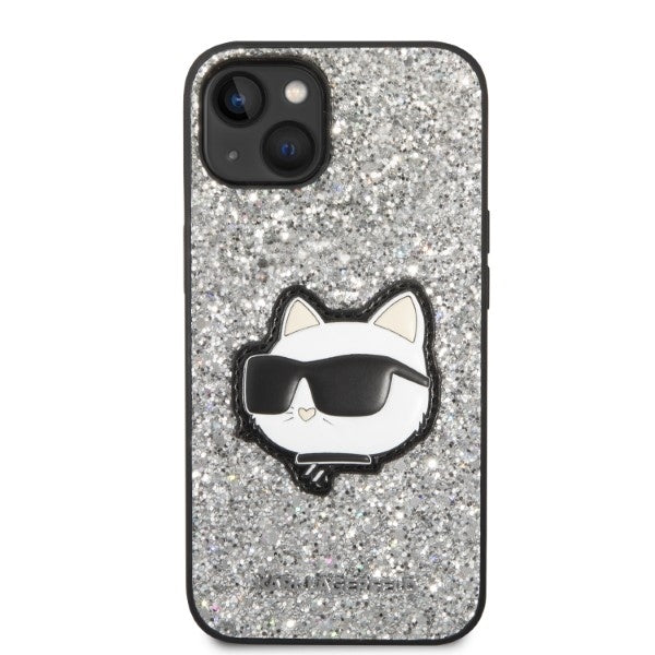 Housse pour Apple iPhone 14, Karl Lagerfeld, Glitter Choupette Patch, Argentée