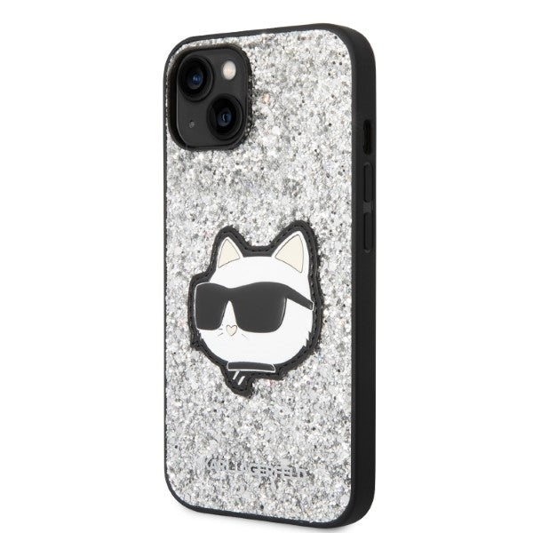 Housse pour Apple iPhone 14, Karl Lagerfeld, Glitter Choupette Patch, Argentée