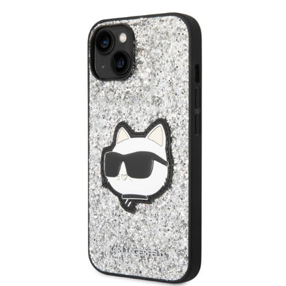 Housse pour Apple iPhone 14, Karl Lagerfeld, Glitter Choupette Patch, Argentée