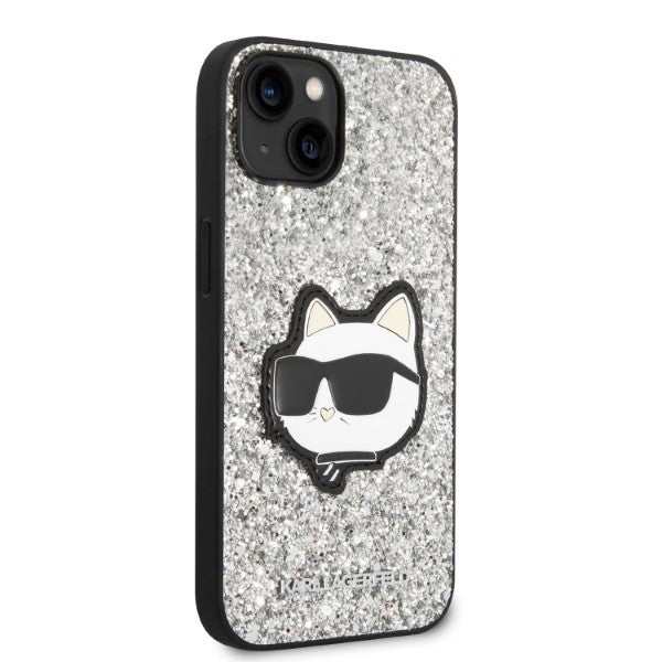 Housse pour Apple iPhone 14, Karl Lagerfeld, Glitter Choupette Patch, Argentée