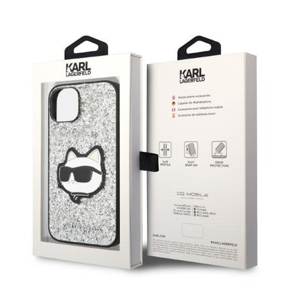 Housse pour Apple iPhone 14, Karl Lagerfeld, Glitter Choupette Patch, Argentée
