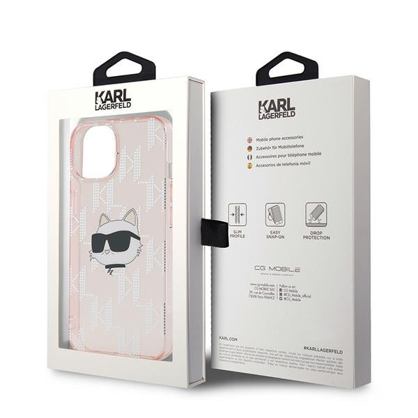 Étui pour Apple iPhone 14, Karl Lagerfeld, IML Luxury Monogram Choupette's Head, Rose