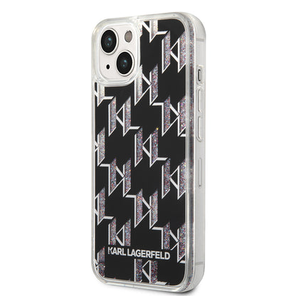 Hülle für Apple iPhone 14, Karl Lagerfeld, Liquid Glitter Monogram, Schwarz