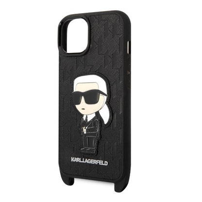 Hülle für Apple iPhone 14, Karl Lagerfeld, Monogram Ikonik Karl, Schwarz