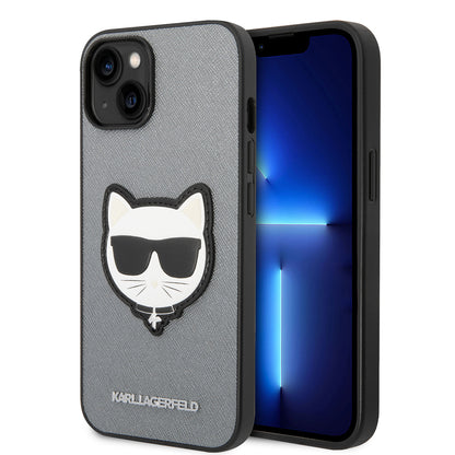 Étui pour Apple iPhone 14, Karl Lagerfeld, Saffiano Choupette's Head, Argenté