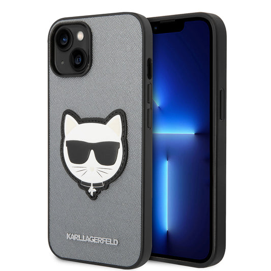 Étui pour Apple iPhone 14, Karl Lagerfeld, Saffiano Choupette's Head, Argenté