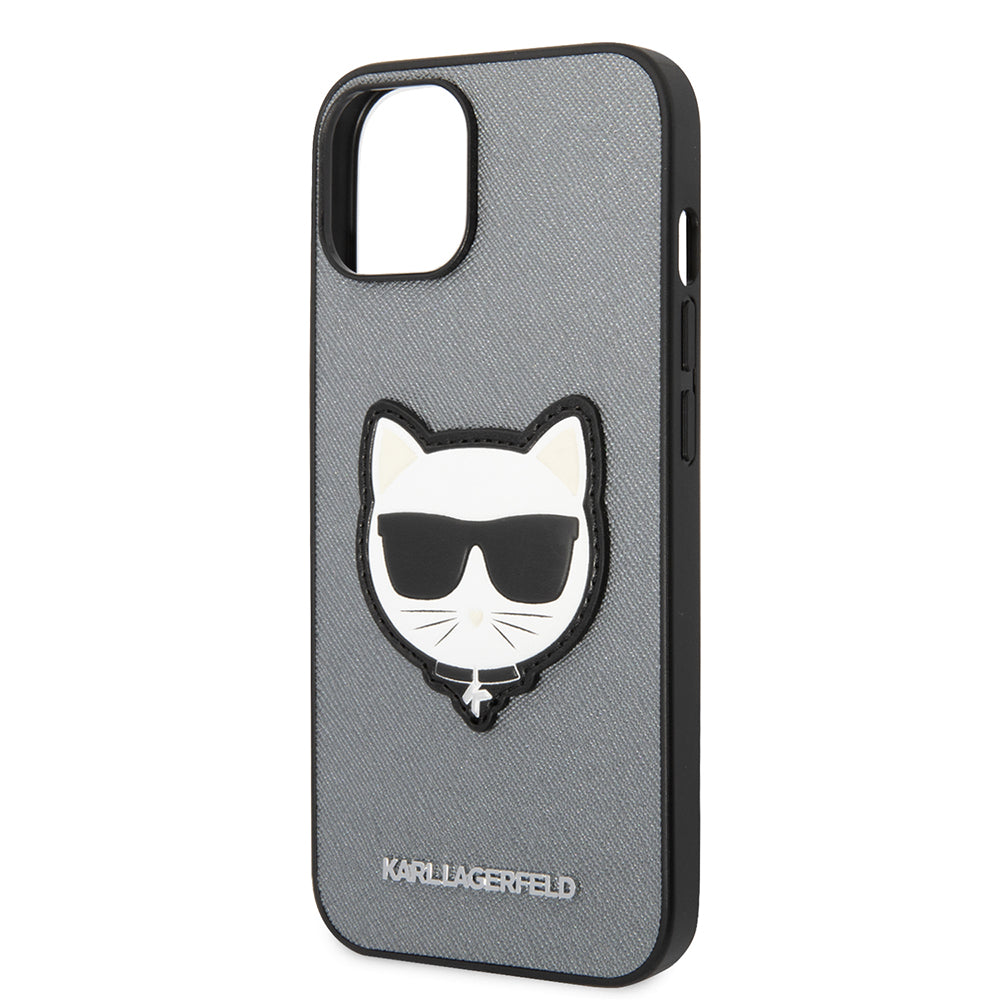 Étui pour Apple iPhone 14, Karl Lagerfeld, Saffiano Choupette's Head, Argenté