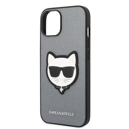 Étui pour Apple iPhone 14, Karl Lagerfeld, Saffiano Choupette's Head, Argenté