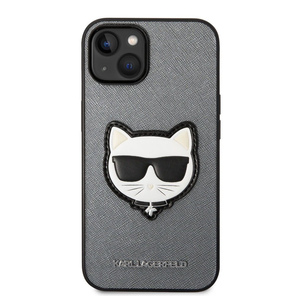 Étui pour Apple iPhone 14, Karl Lagerfeld, Saffiano Choupette's Head, Argenté
