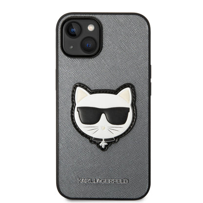Étui pour Apple iPhone 14, Karl Lagerfeld, Saffiano Choupette's Head, Argenté