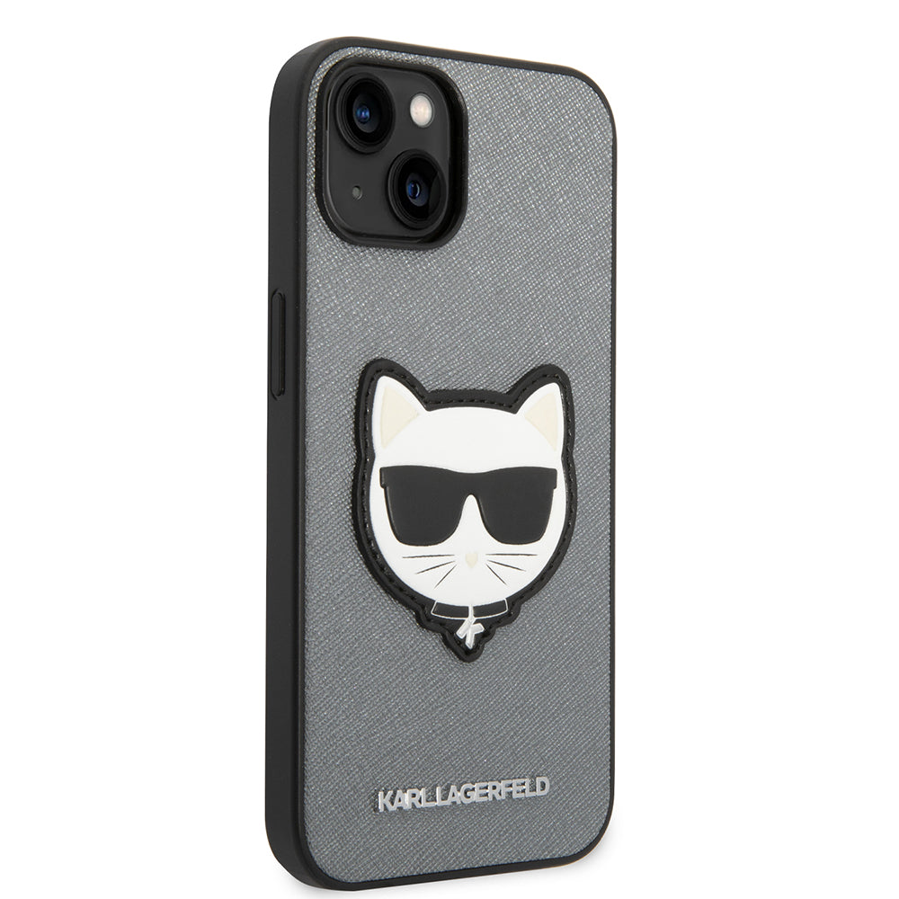Étui pour Apple iPhone 14, Karl Lagerfeld, Saffiano Choupette's Head, Argenté