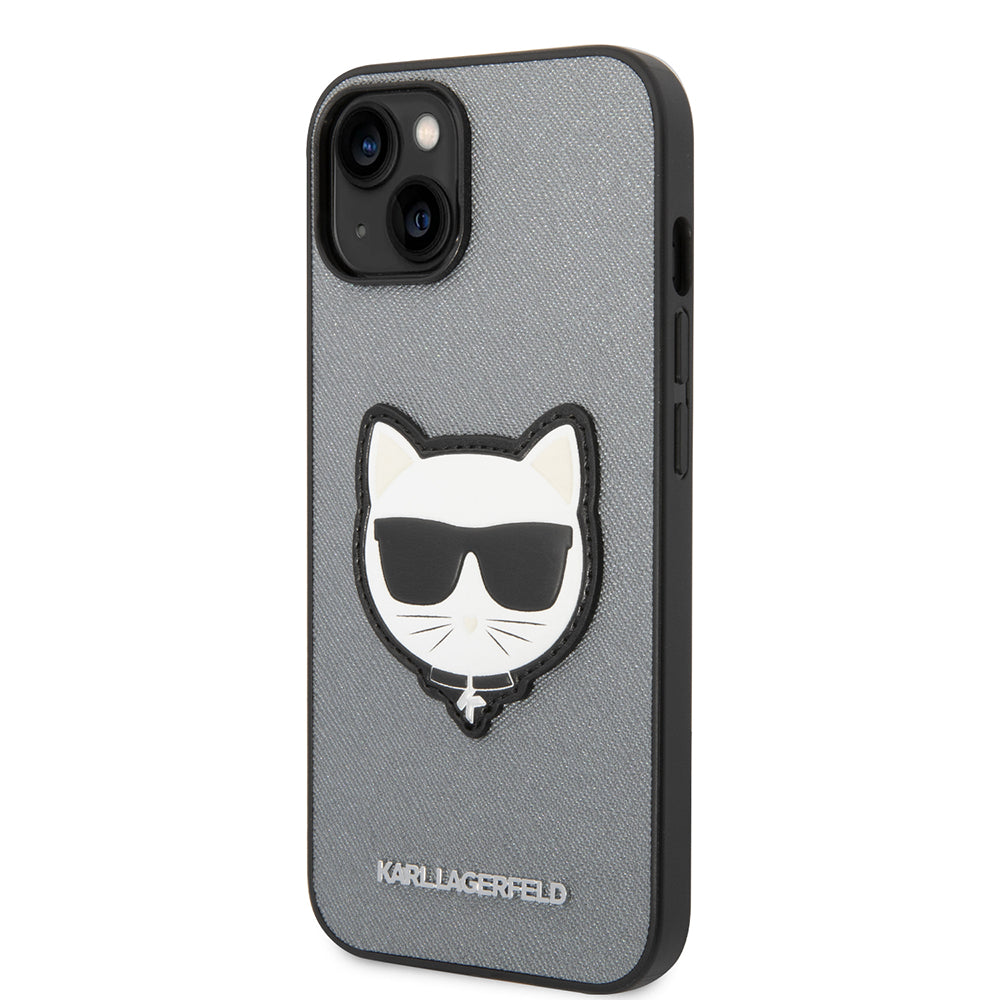 Étui pour Apple iPhone 14, Karl Lagerfeld, Saffiano Choupette's Head, Argenté