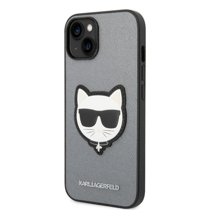 Étui pour Apple iPhone 14, Karl Lagerfeld, Saffiano Choupette's Head, Argenté