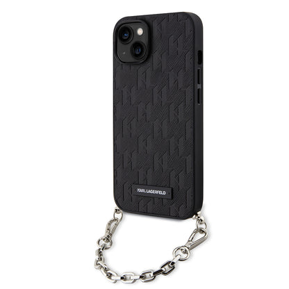 Hülle für Apple iPhone 14, Karl Lagerfeld, Saffiano Monogram Chain, Schwarz