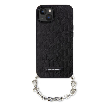 Hülle für Apple iPhone 14, Karl Lagerfeld, Saffiano Monogram Chain, Schwarz