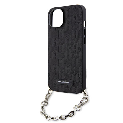 Hülle für Apple iPhone 14, Karl Lagerfeld, Saffiano Monogram Chain, Schwarz
