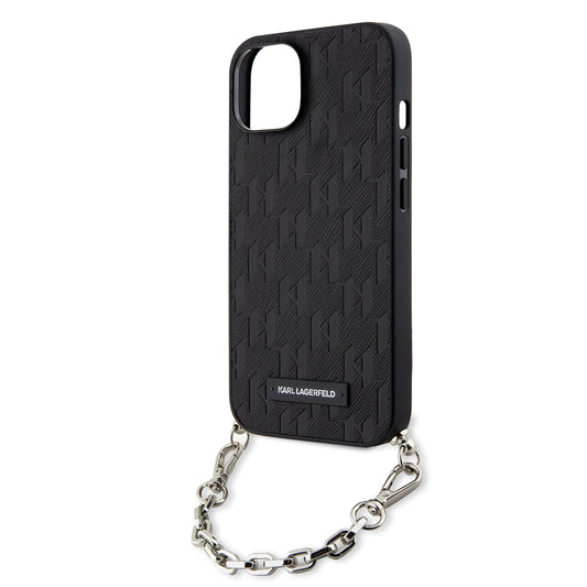Étui pour Apple iPhone 14, Karl Lagerfeld, Saffiano Monogram Chain, Noir