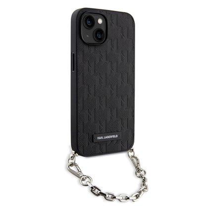 Hülle für Apple iPhone 14, Karl Lagerfeld, Saffiano Monogram Chain, Schwarz
