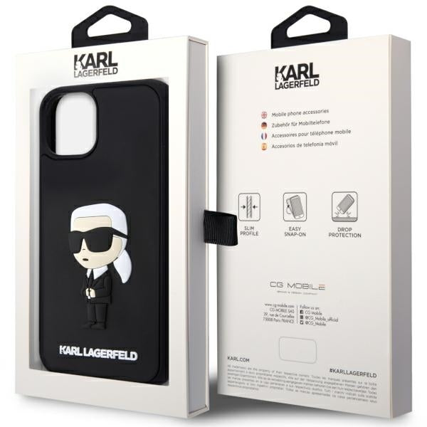Housse pour Apple iPhone 14 Plus, Karl Lagerfeld, 3D Rubber Ikonik Karl, Noire