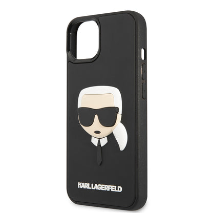 Étui pour Apple iPhone 14 Plus, Karl Lagerfeld, Tête de Karl en Caoutchouc 3D, Noir