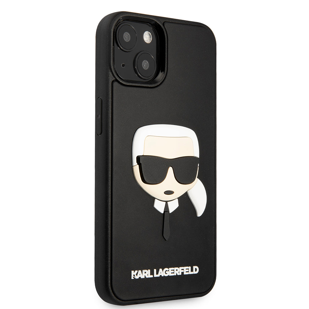 Étui pour Apple iPhone 14 Plus, Karl Lagerfeld, Tête de Karl en Caoutchouc 3D, Noir