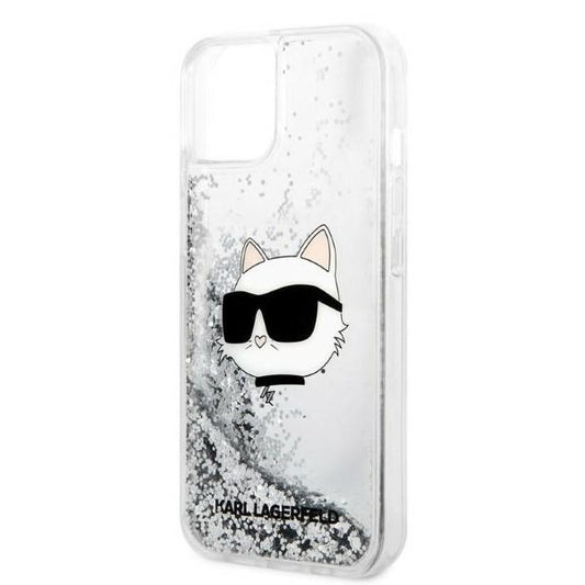 Housse pour Apple iPhone 14 Plus, Karl Lagerfeld, Glitter Choupette's Head, Argentée
