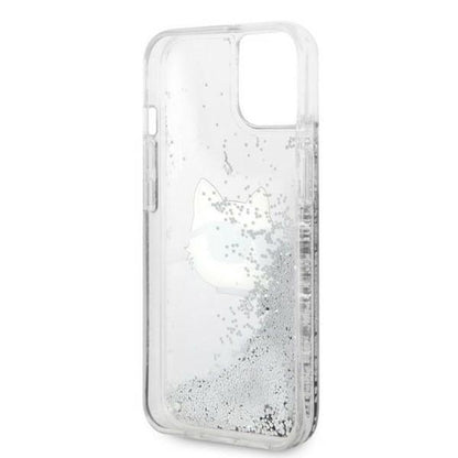 Housse pour Apple iPhone 14 Plus, Karl Lagerfeld, Glitter Choupette's Head, Argentée