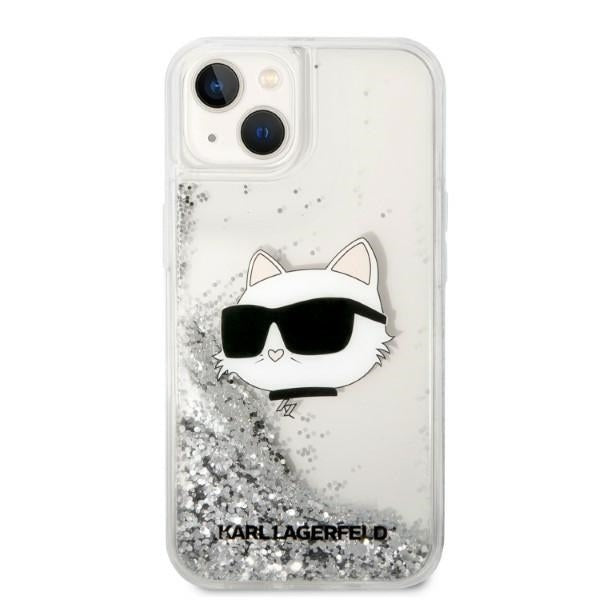 Housse pour Apple iPhone 14 Plus, Karl Lagerfeld, Glitter Choupette's Head, Argentée