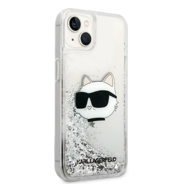 Housse pour Apple iPhone 14 Plus, Karl Lagerfeld, Glitter Choupette's Head, Argentée