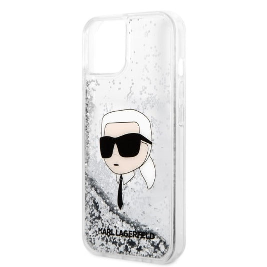 Housse pour Apple iPhone 14 Plus, Karl Lagerfeld, Glitter Karl's Head, Argentée