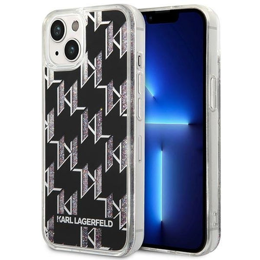 Étui pour Apple iPhone 14 Plus, Karl Lagerfeld, Monogramme à Paillettes Liquides, Noir