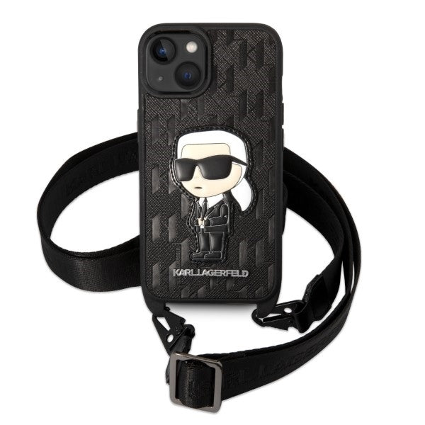 Étui pour Apple iPhone 14 Plus, Karl Lagerfeld, Monogram Ikonik Karl, Blanc