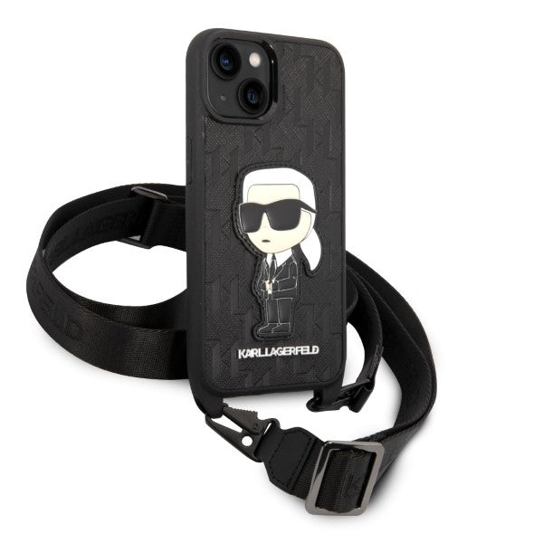 Étui pour Apple iPhone 14 Plus, Karl Lagerfeld, Monogram Ikonik Karl, Blanc