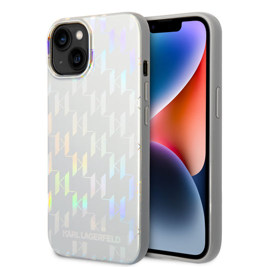 Étui pour Apple iPhone 14 Plus, Karl Lagerfeld, Monogram Iridescent, Argenté